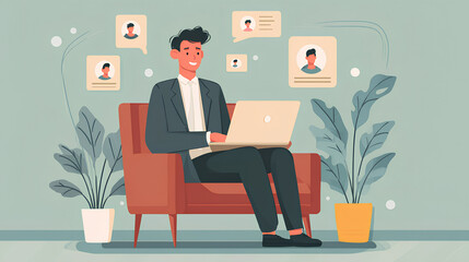 Onboarding concept. Process or procedure for welcoming and introducing new employees to organization. Businessman using laptop with onboarding.