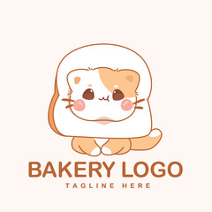 A cute catshaped toast logo featuring a kawaii design