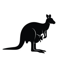 Kangaroo with Baby in Pouch Silhouette Vector