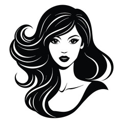 A graceful young lady’s silhouette with flowing, luxurious hair cascading down her back, exuding elegance and timeless beauty in a striking, simple outline.
