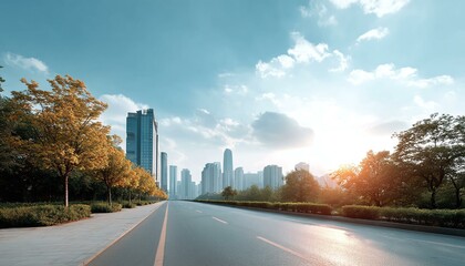 Cityscape Roadside Scenic View at Sunrise