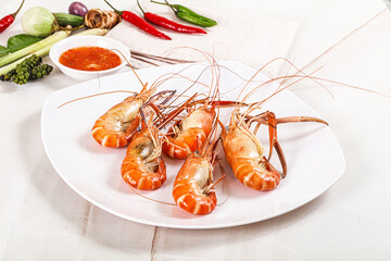 Boiled tiger prawn with sauce