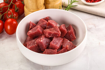Raw beef cubes for cooking