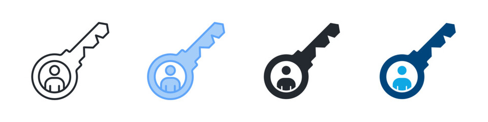 Key Person Icon Set Multiple Style. Designed In Outline, Blue, Glyph, Dual Tone
