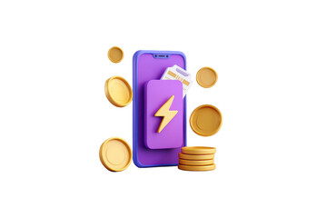 Smartphone with coins and lightning bolt, symbolizing mobile payment