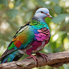 Colorful Dove in Lush Forest with Autumn Leaves