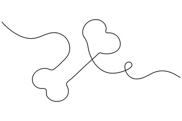 Dog bone continuous one line drawing minimalist style isolated outline vector illustration
