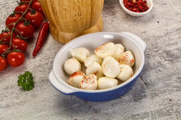 Mozzarella balls cheese in the bowl