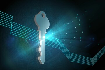 Glowing key on black background