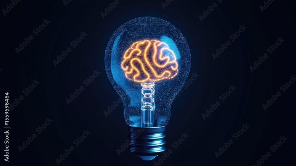Poster brilliant idea: an illuminating concept captured through the imagery of a glowing brain housed withi