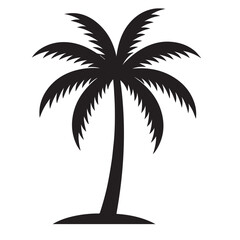 Simple Palm Tree Silhouette with Ground Base on White Background