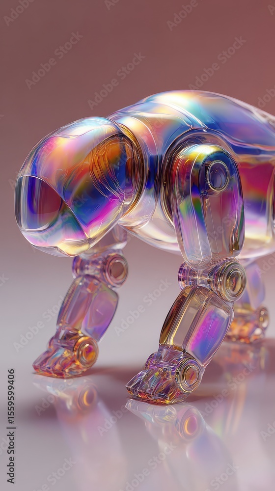 Aufkleber iridescent robot dog on white surface isolated-3d-backgroung-image