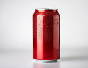 Obraz premium Refreshing Red Soda Can: A close-up studio shot captures a glistening red soda can, its surface beaded with condensation, embodying a moment of refreshment and cool delight.