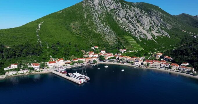Trstenik, Croatia. Mediterranean Village On The Adriatic Sea. Aerial Shot