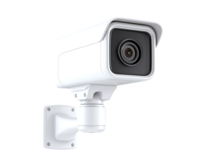 white CCTV camera isolated on a transparent background