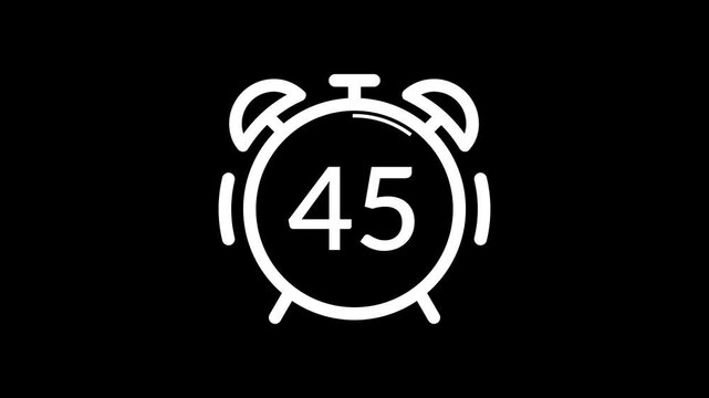 50 second countdown timer with white alarm clock on black background suitable for presentations, websites, articles, and social media posts about time management 