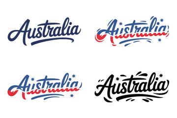 Australia smooth brush lettering vector in blue and red for patriotic sticker design or travel themed print  