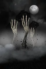 Fotobehang Graphic image of skeleton hand by celtic cross © vectorfusionart