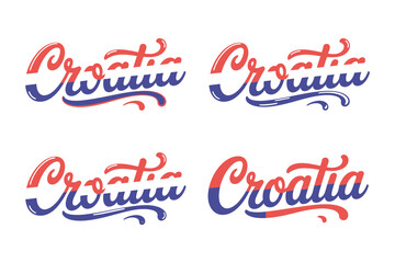 Croatia classic script lettering vector with red and blue color theme for tourism postcard or shirt artwork  
