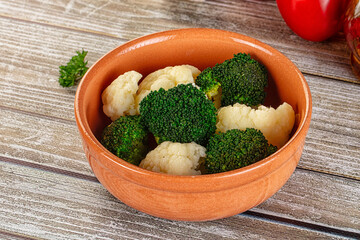 Vegan cuisine Steamed cauliflower and broccoli cabbage