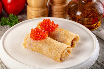 Gourmet Panccakes with red caviar