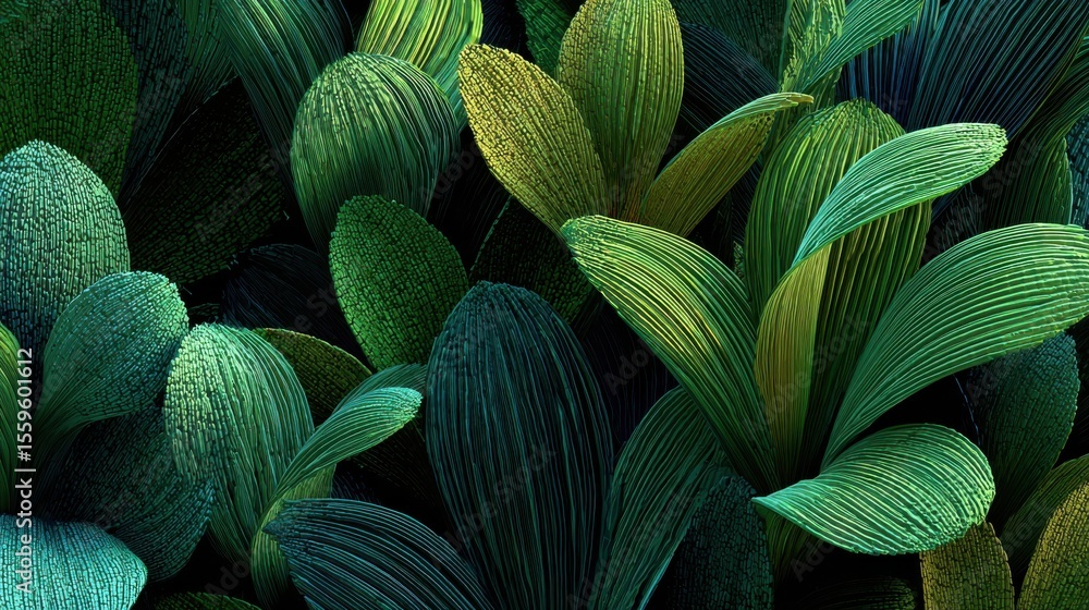 Poster clustered green textured leaf pattern isolated-3d-backgroung-image