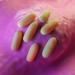 Rod-Shaped Bacteria (Bacilli) on Tissue Surface - 3D Render