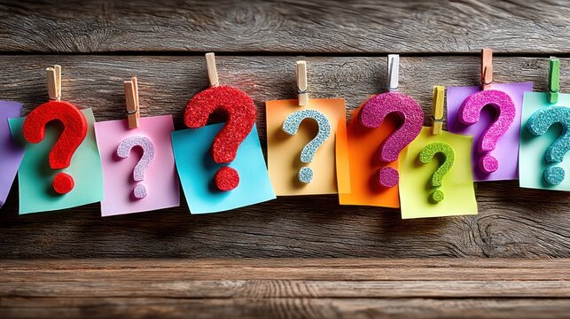 Colorful question marks on sticky notes