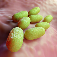 Rod-Shaped Bacteria (Bacilli) on Tissue Surface - 3D Render
