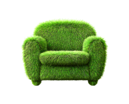 A green grass sofa isolated on a transparent background