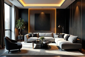 Modern Glamorous Interior Design Sleek Metallic Accents and Plush Velvet Textures Create a Sophisticated Ambiance, Perfect for High-End Design Inspiration