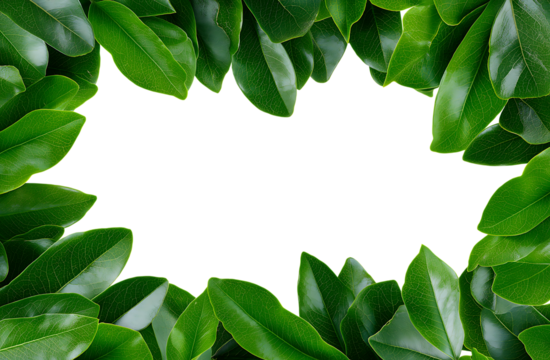 A border of green leaves isolated on a transparent background