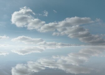 Flat design showing clouds drifting on mirrored water with concentric ripple forming focal point