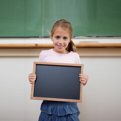 Cute pupil showing chalkboard