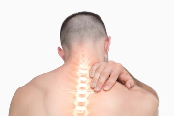 Highlighted shoulder pain of man