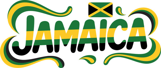 Jamaica bold green yellow text with flag accent swirl vector for travel culture shirt or island souvenir  