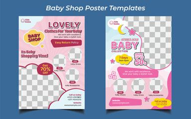 Baby Shop A4 Flyer Or Poster Templates.  Editable A4 flyer templates for kids, Vector illustration