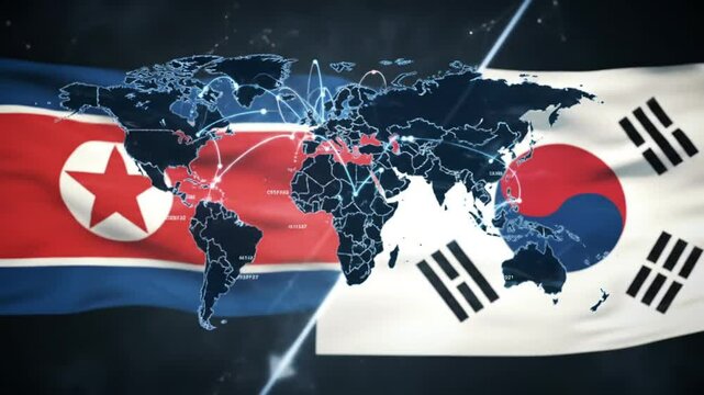 Visual representation of geopolitical connections between north korea and south korea on a global scale