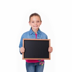 Cute pupil showing chalkboard