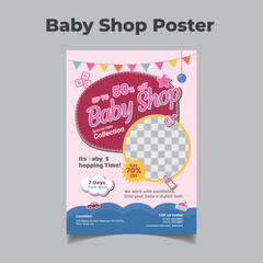 Baby Shop A4 Flyer Or Poster Template.  Baby Store Toy Store Promotion. Vector illustration