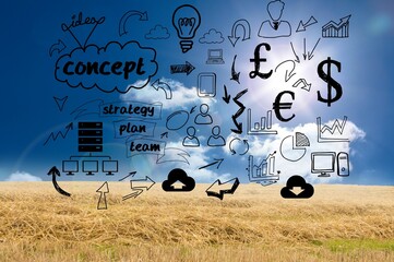 Business graphics over countryside