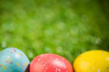 Easter eggs on grass in yard