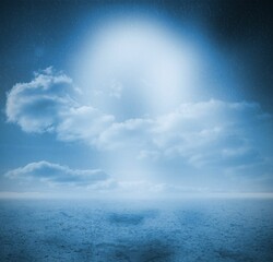 luminous question mark cloud is hovering over flat design ocean scene with rain streaks
