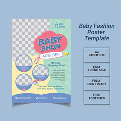 Baby Shop  A4 Flyer Or Poster Template.  Baby Store Toy Store Promotion. Vector illustration
