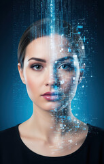 woman face half human half digital