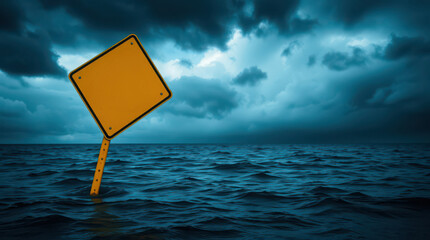 water submerging a street sign , climate change concept
