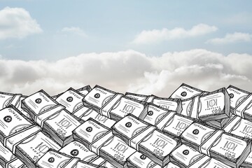 Dollar bills under cloudy sky