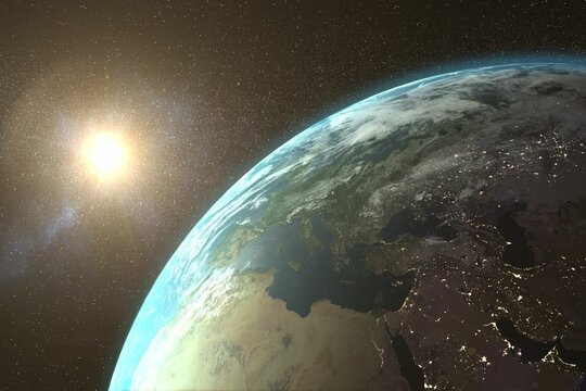 Naklejki Aerial view of the Earth in the space