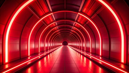 Futuristic urban subway tunnel with glass and light architecture creating a unique perspective for underground city transportation