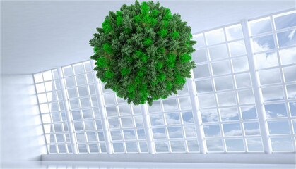 Ball with trees floating in room